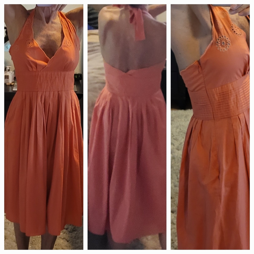 Sun dress, halter top, lined skirt, burnt orange
